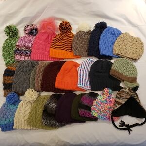 Bundle Of 25 NEW Handmade Knit Crochet Beanies Hats! Baby To Adult Sizes! Resell